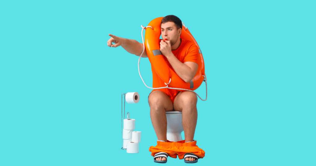 Is a Whistling Toilet Dangerous?-life guard sitting on a toilet 