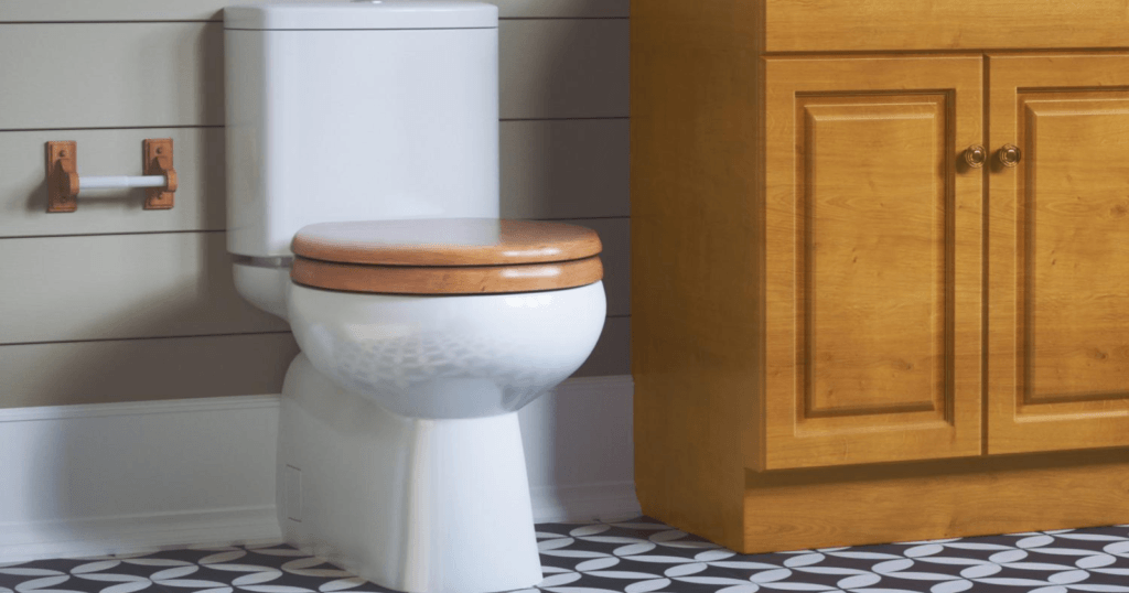 How To Clean Wood Toilet Seats-toilet with a wood toilet seat on it