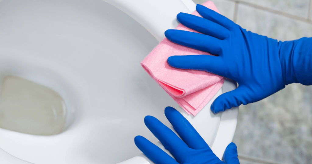 The Best Toilet Seat Surface for Cleaning- hands cleaning a toilet seat